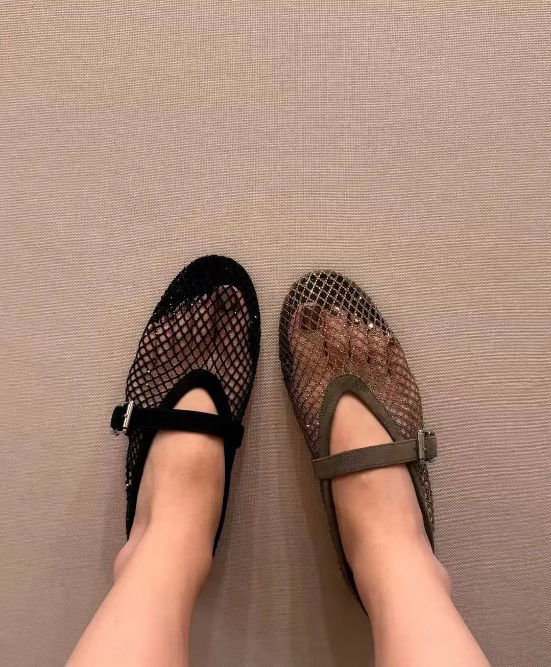 Jessica Rhinestone Mesh Ballet Flats - Breathable Mary Jane Dress Flats - Image 14