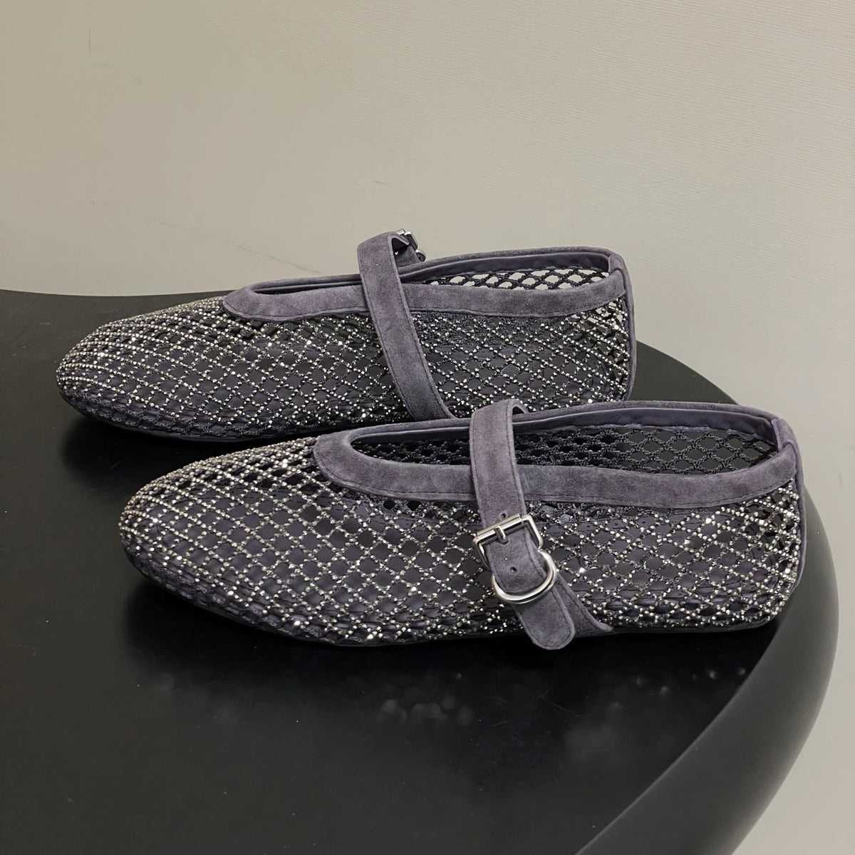 Jessica Rhinestone Mesh Ballet Flats - Breathable Mary Jane Dress Flats - Image 11