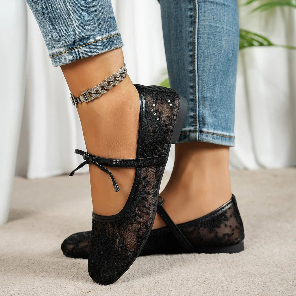 Joan Mesh Ballet Flats for Women - Square Toe Mary Jane Slip-On Flats - Image 9