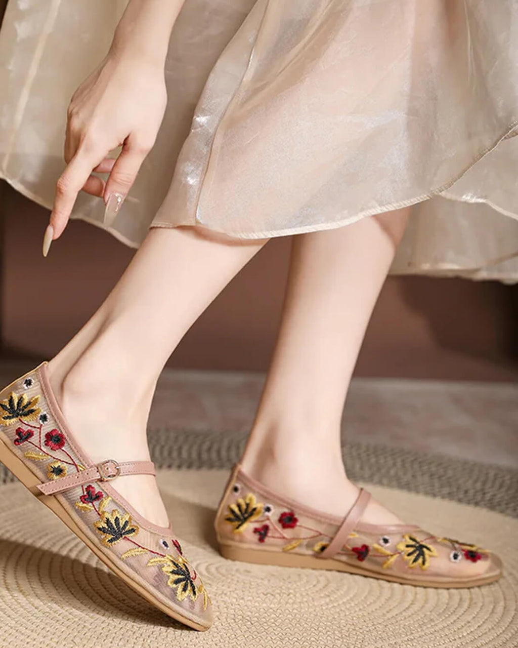 Leah Embroidered Ballet Flats - Women's Fashion Footwear - Image 3