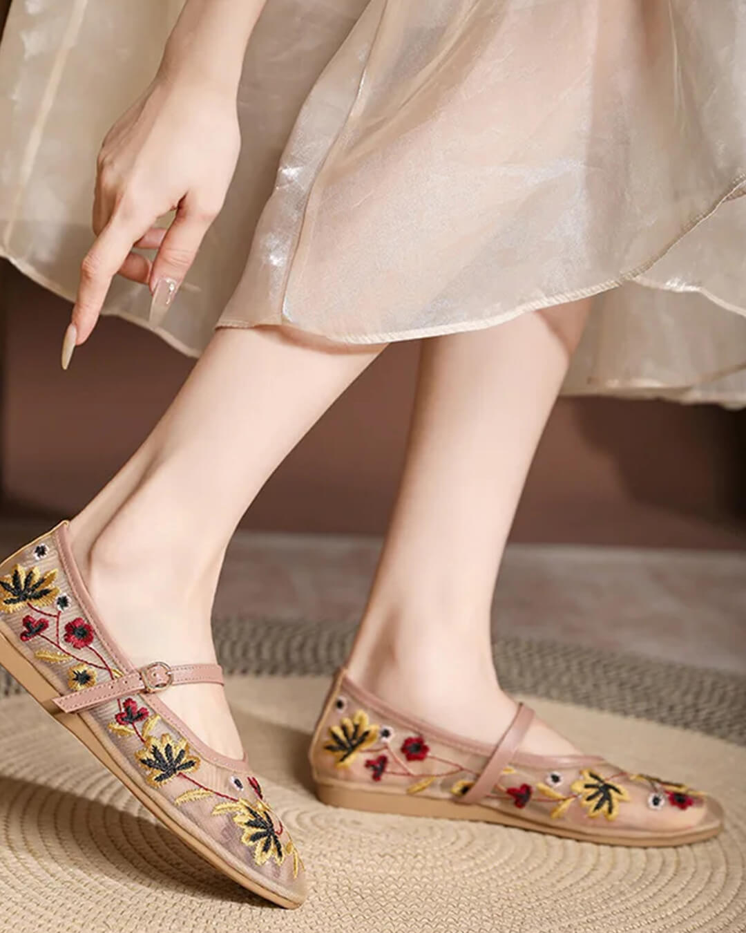 Leah Embroidered Ballet Flats - Women's Fashion Footwear - Image 3
