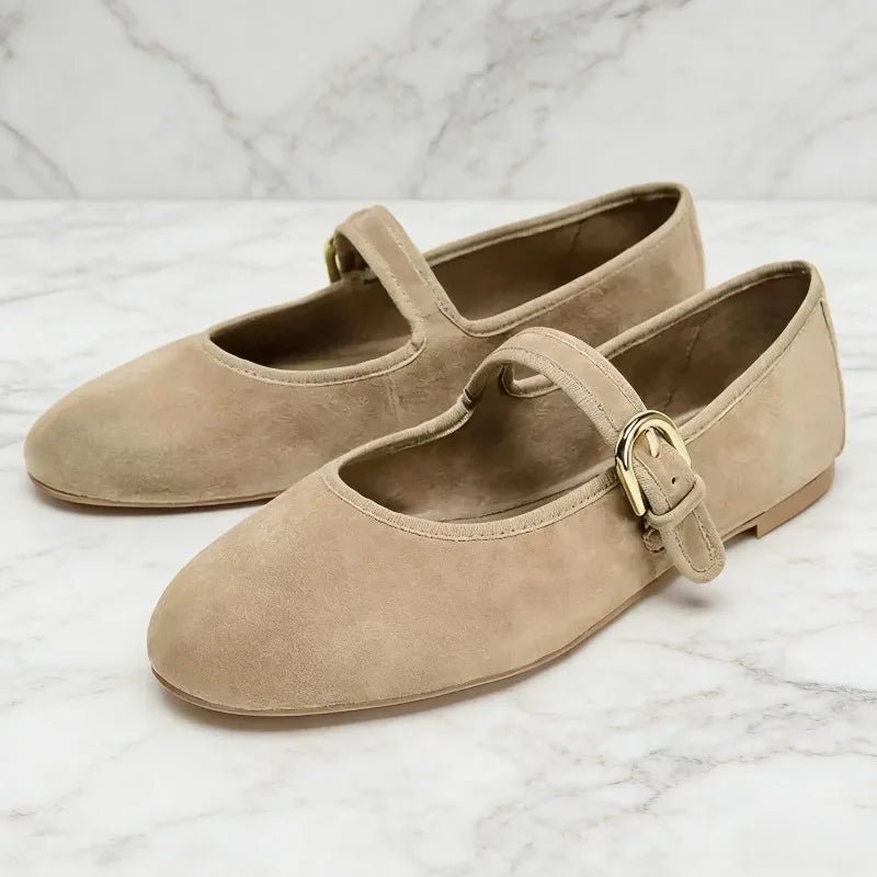 Morgana Women's Suede Mary Jane Ballet Flats - Round Toe Shoes - Image 3