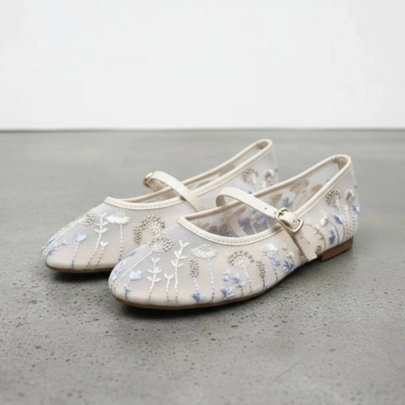Priscilla Embroidered Ballet Flats - Women's Fashion Footwear