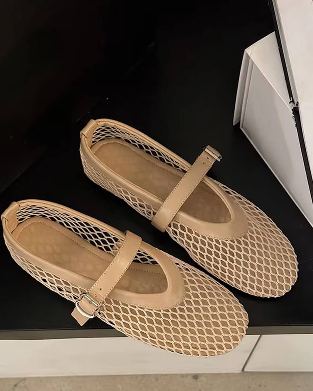 Rebecca Breathable Sheer Mesh Mary Jane Ballet Flats with Strap - Image 12