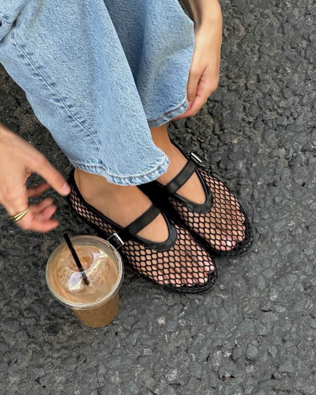Rebecca Breathable Sheer Mesh Mary Jane Ballet Flats with Strap