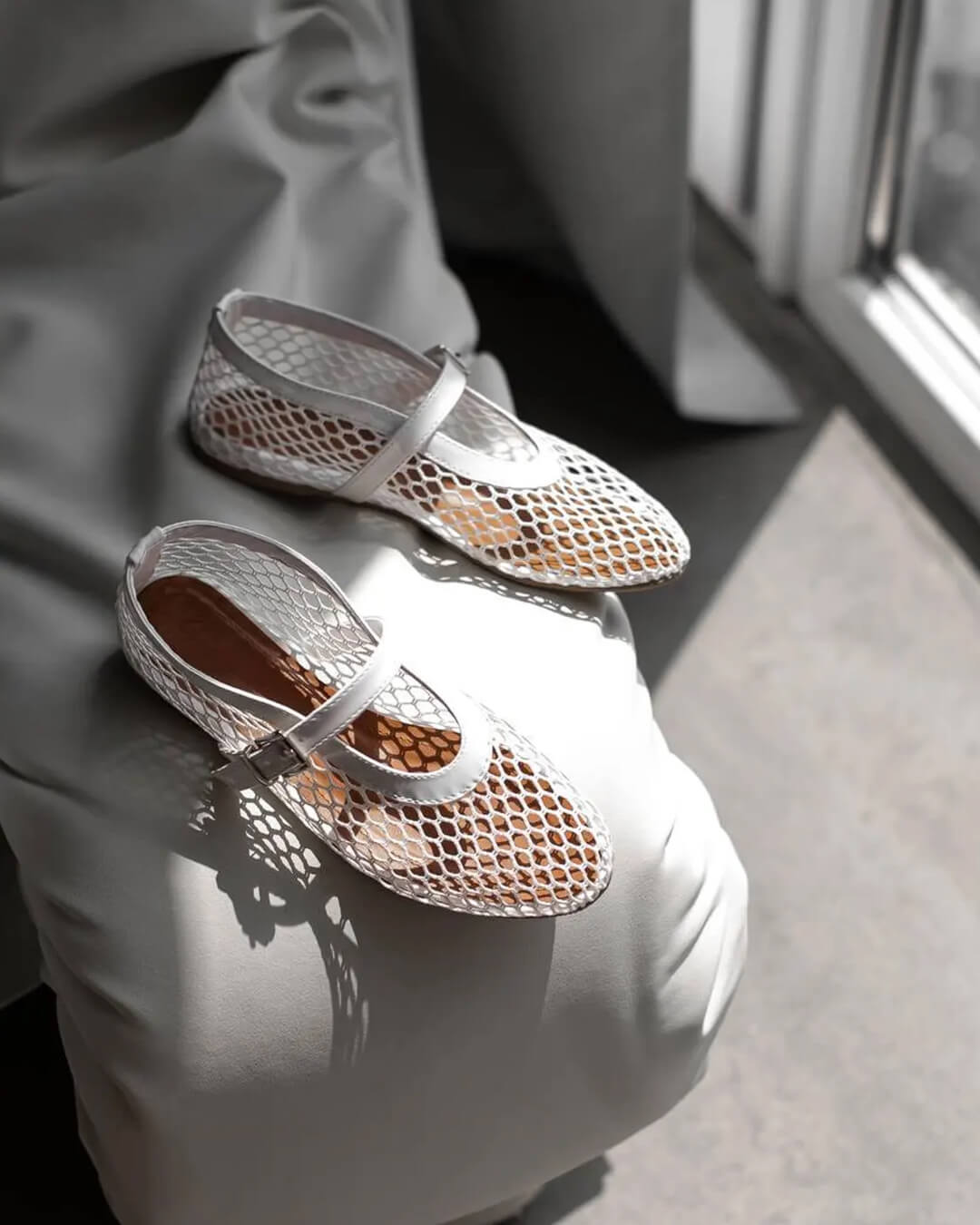 Rebecca Breathable Sheer Mesh Mary Jane Ballet Flats with Strap - Image 4