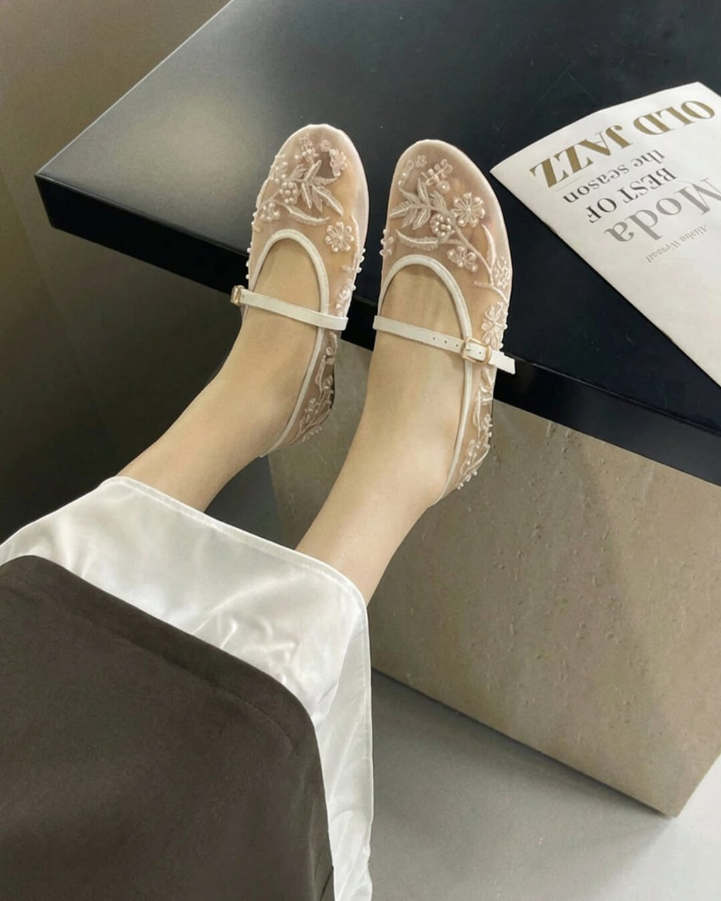 Sarah Beaded Mesh Ballet Flats - Women's Fashion Footwear - Image 5