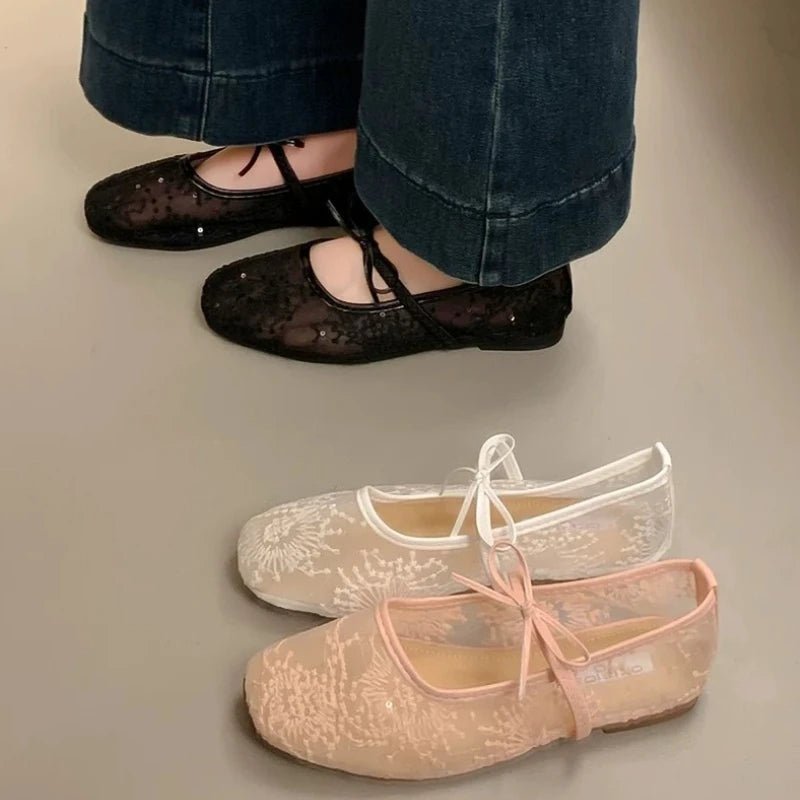 Saskia Embroidered Mesh Ballet Flats - Women's Fashion Footwear - Image 4