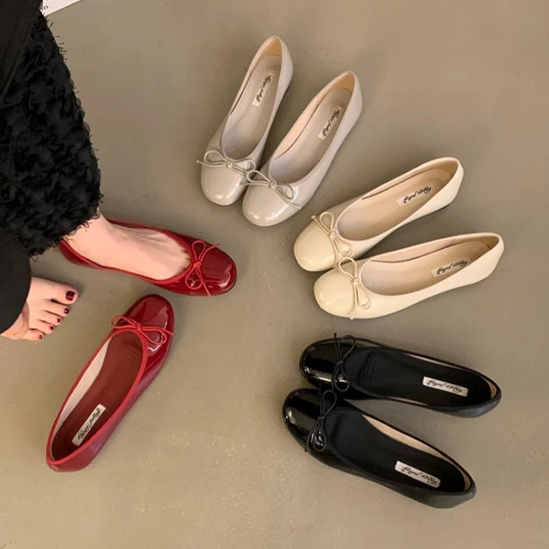 Suzette Bowtie Women's Ballet Flats - Patent Leather Dressy Flats - Image 11