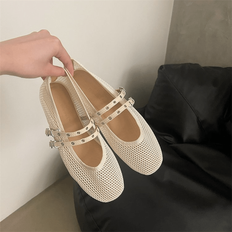 Valerie Buckled Mesh Ballet Flats - Women's Fashion Footwear - Image 6