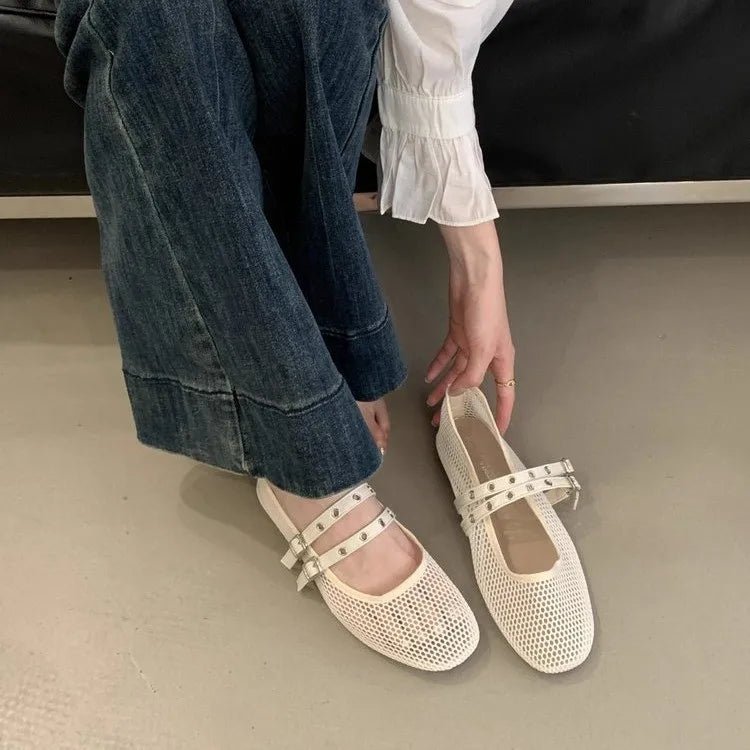 Valerie Buckled Mesh Ballet Flats - Women's Fashion Footwear - Image 4