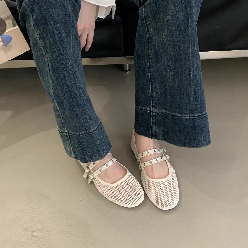 Valerie Buckled Mesh Ballet Flats - Women's Fashion Footwear - Image 5