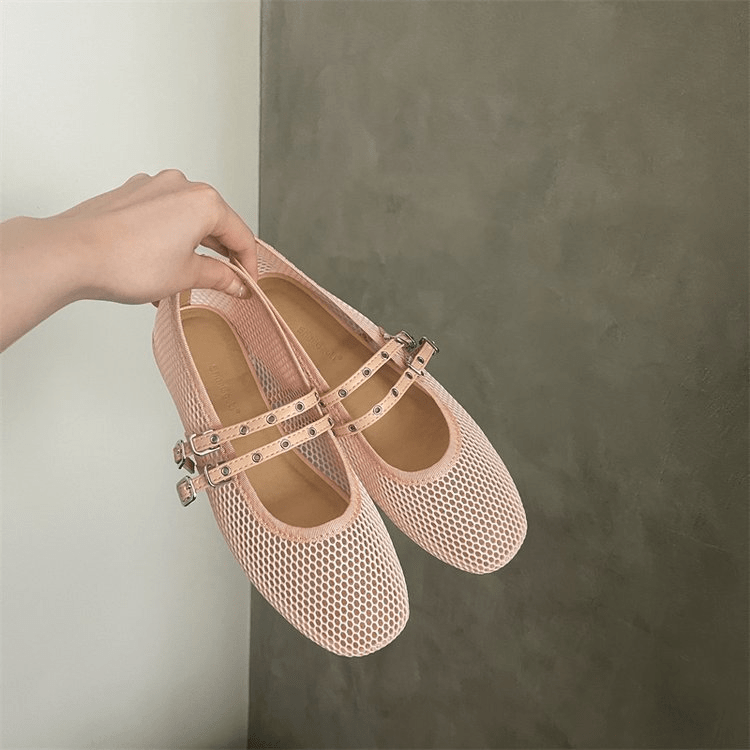 Valerie Buckled Mesh Ballet Flats - Women's Fashion Footwear - Image 7