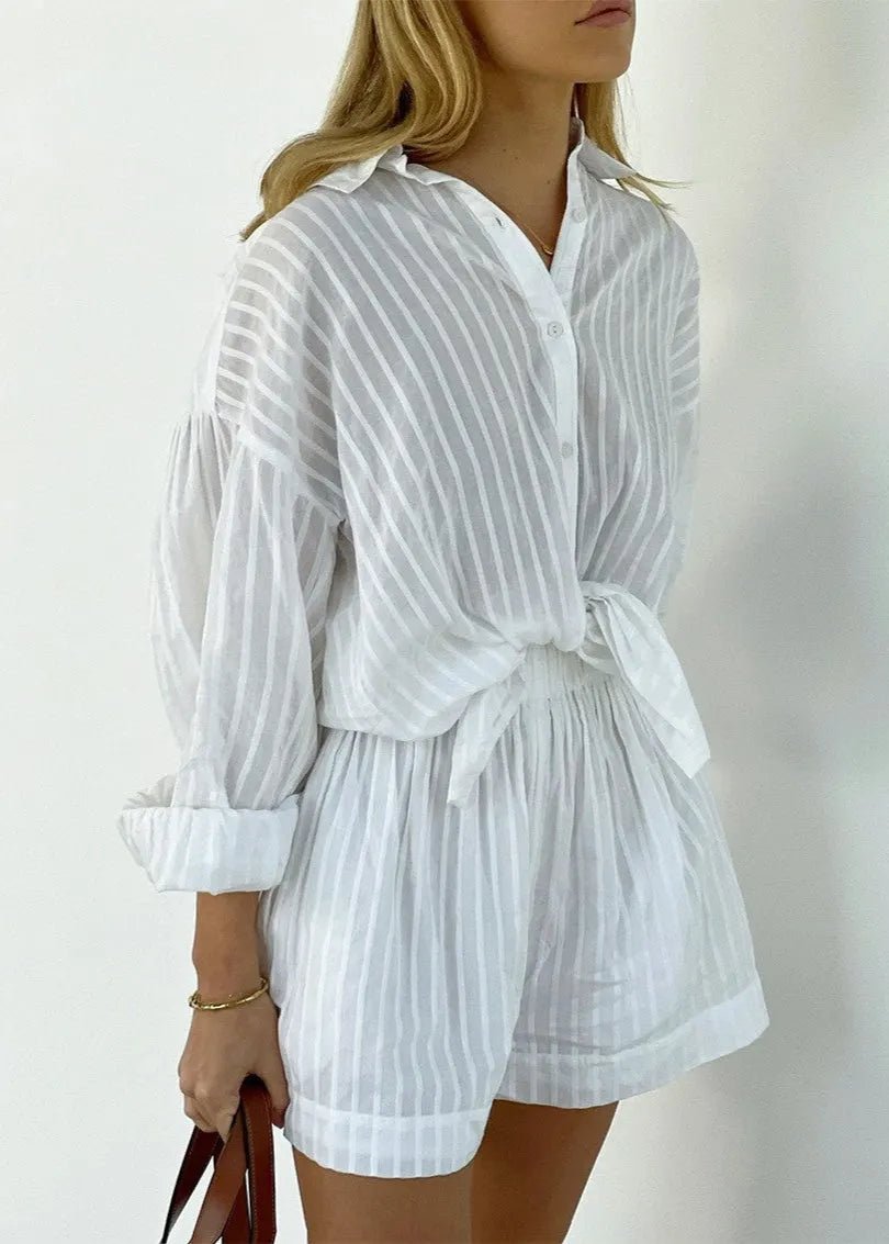 Bridget Striped Cotton Shirt and Shorts Set - Women's Casual Shorts - Image 6