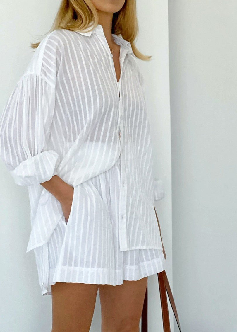 Bridget Striped Cotton Shirt and Shorts Set - Women's Casual Shorts