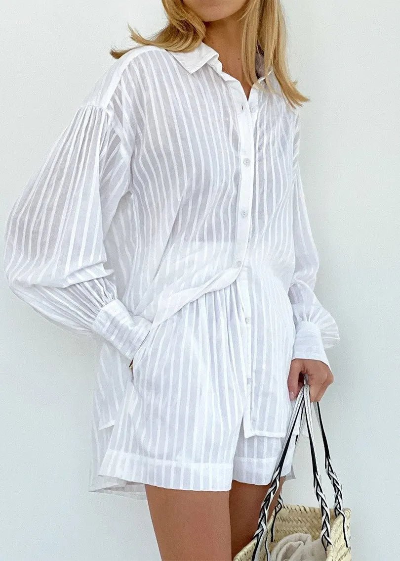 Bridget Striped Cotton Shirt and Shorts Set - Women's Casual Shorts - Image 3