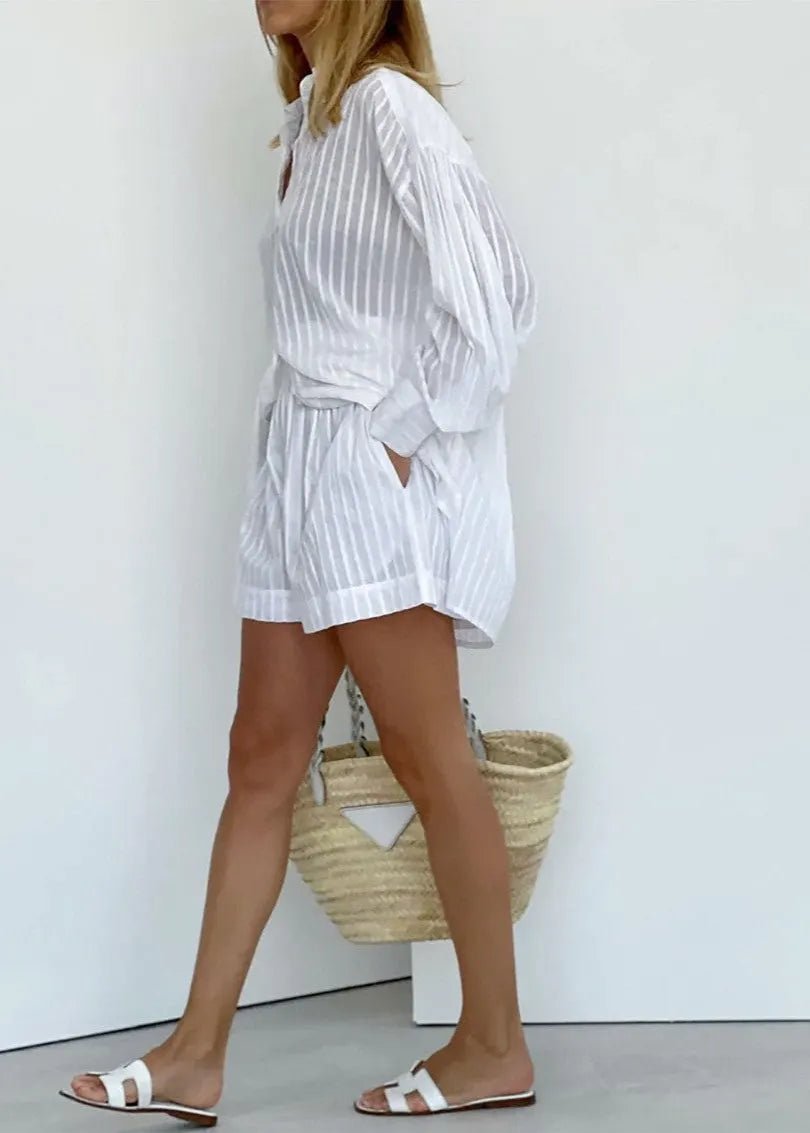 Bridget Striped Cotton Shirt and Shorts Set - Women's Casual Shorts - Image 9