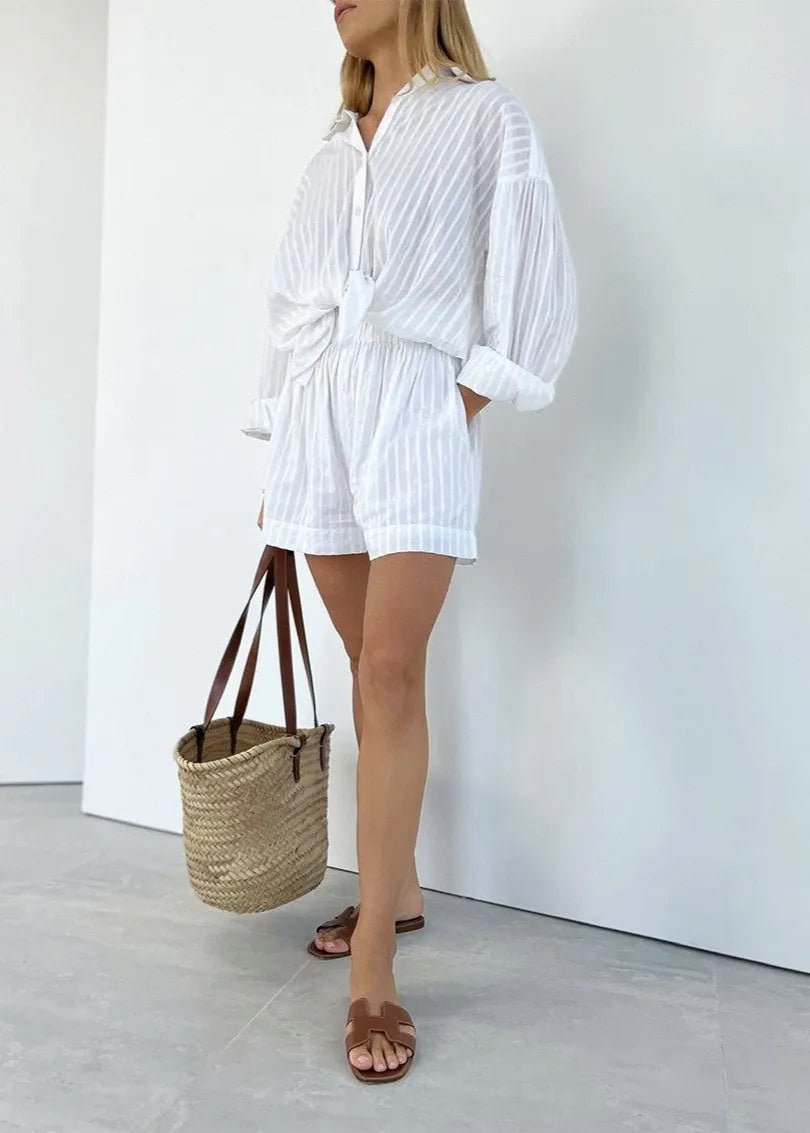 Bridget Striped Cotton Shirt and Shorts Set - Women's Casual Shorts - Image 4
