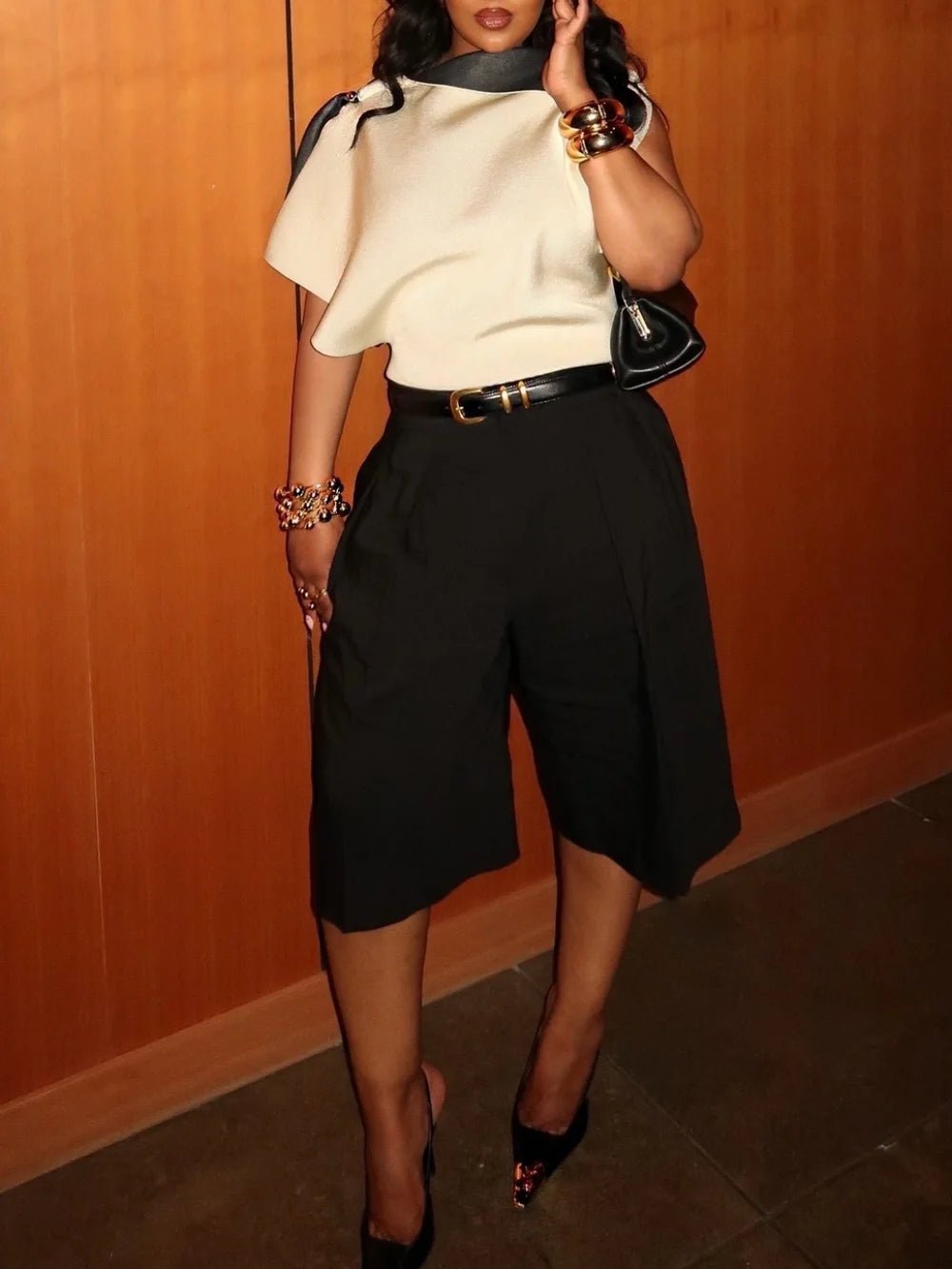 Florentine High Waist Bermuda Shorts with Belt - Women's Casual Shorts