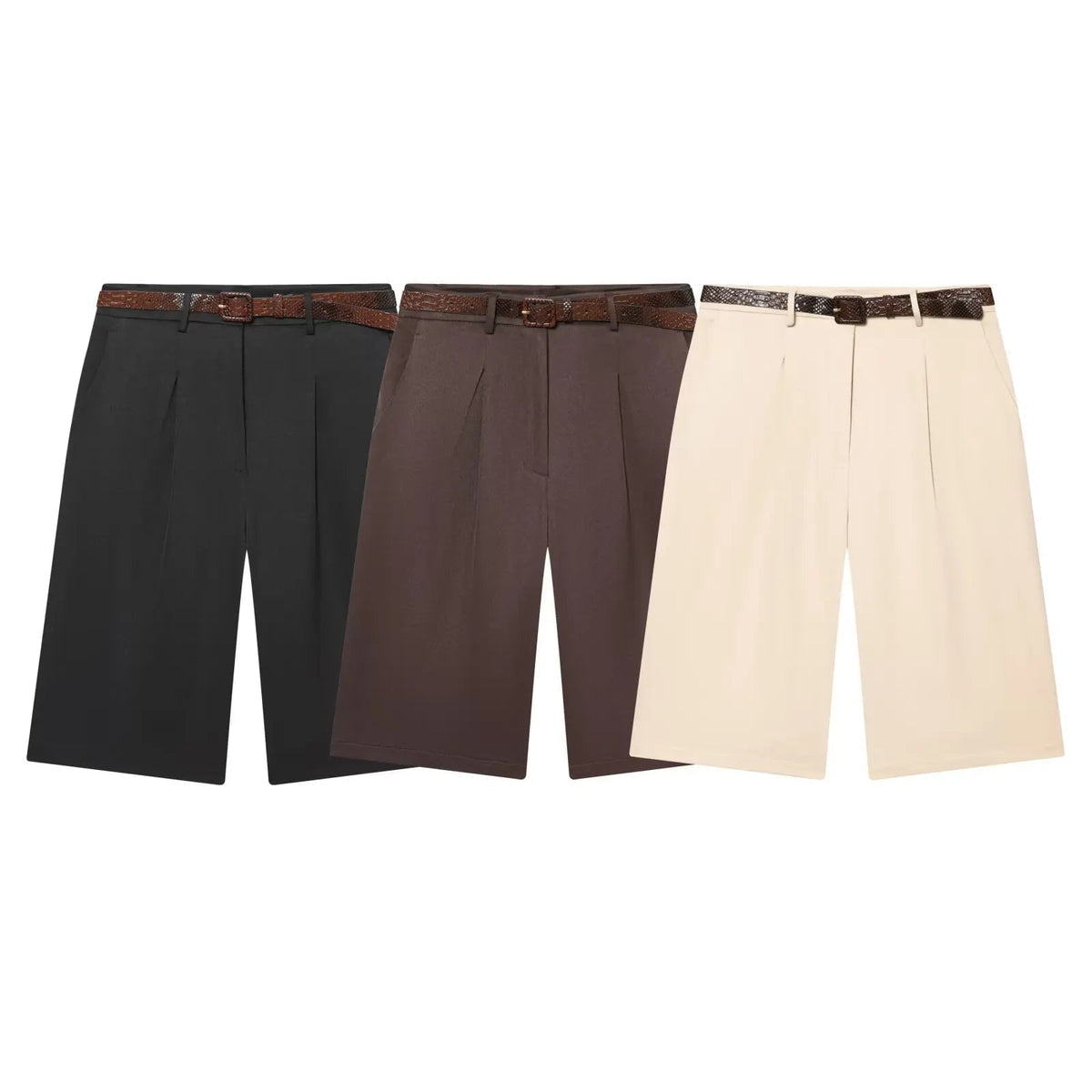 Florentine High Waist Bermuda Shorts with Belt - Women's Casual Shorts - Image 5