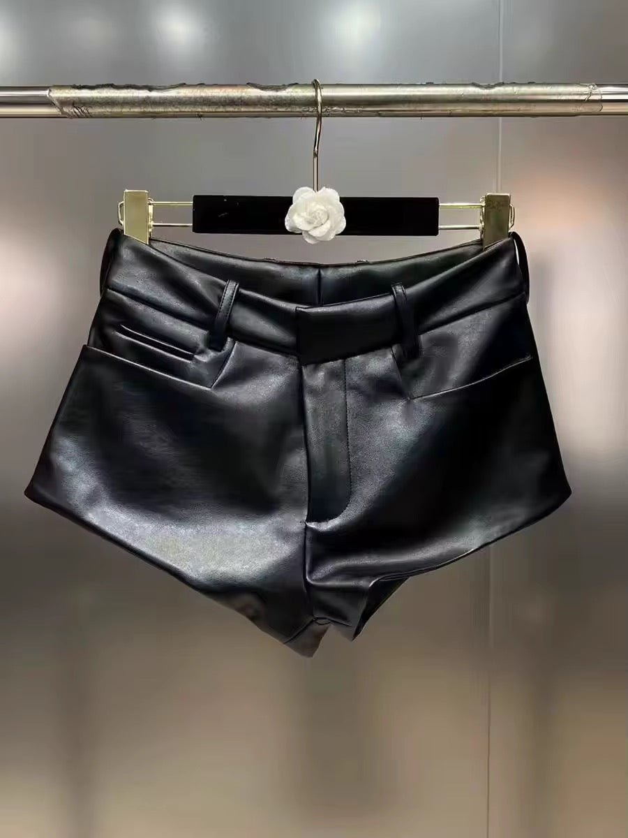 Henna Mini Leather Shorts - Women's Casual Shorts - Image 3