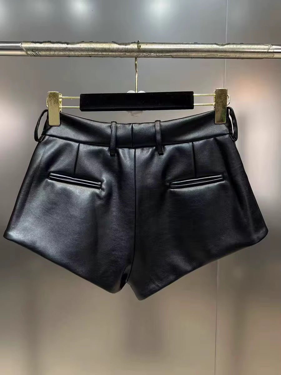 Henna Mini Leather Shorts - Women's Casual Shorts - Image 4