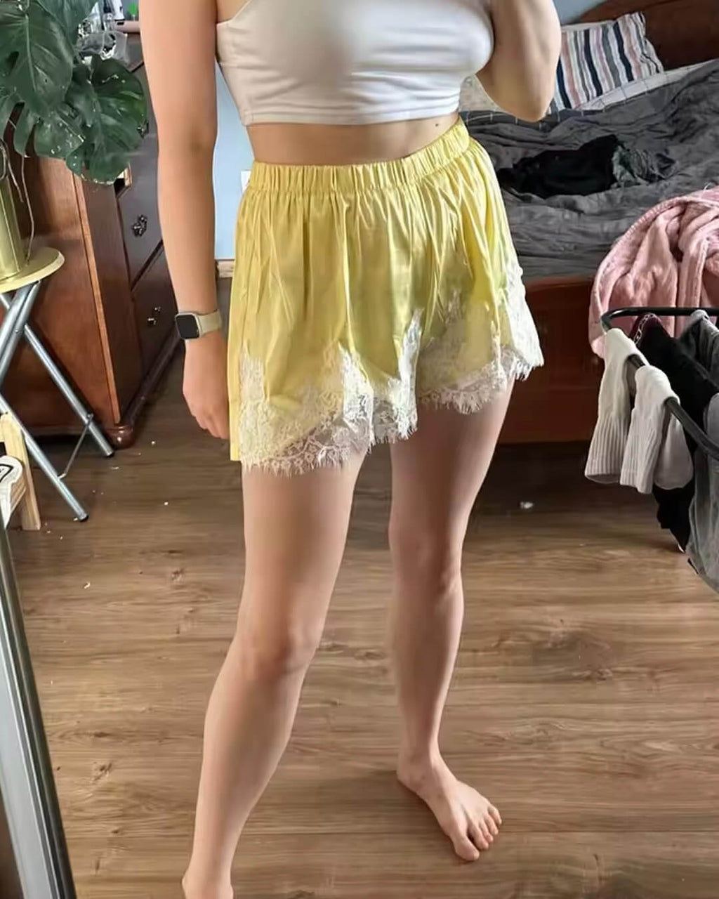 Laura Lace Patchwork Satin Shorts - Women's Casual Shorts - Image 3