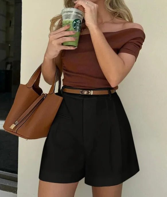Lettie Women's High-Waisted Tailored Shorts - Wide-Leg Pleated Business Casual Shorts - Image 4