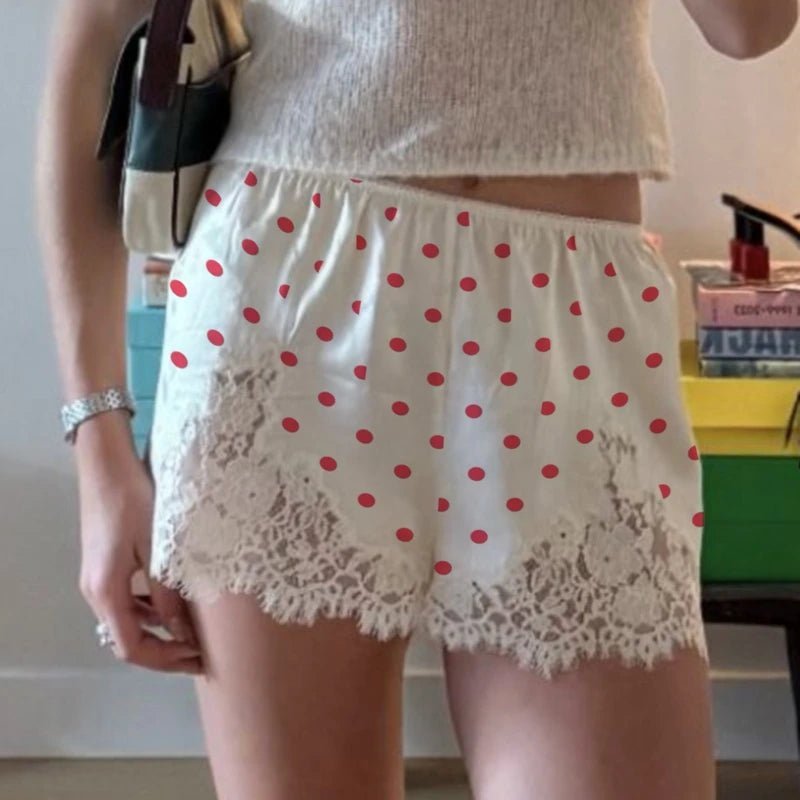Lucy Lace Polka Dot Satin Shorts - Women's Casual Shorts - Image 4