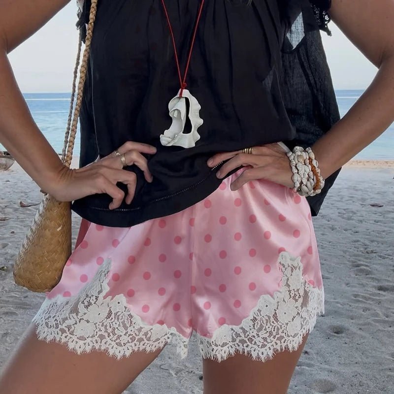 Lucy Lace Polka Dot Satin Shorts - Women's Casual Shorts - Image 9