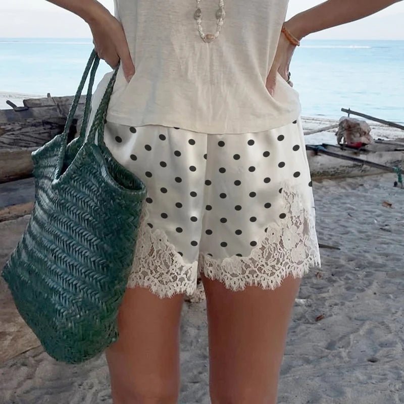 Lucy Lace Polka Dot Satin Shorts - Women's Casual Shorts