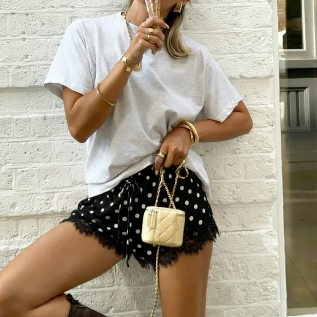 Paula Black Polka Dot Satin Short - Women's Casual Shorts - Image 4