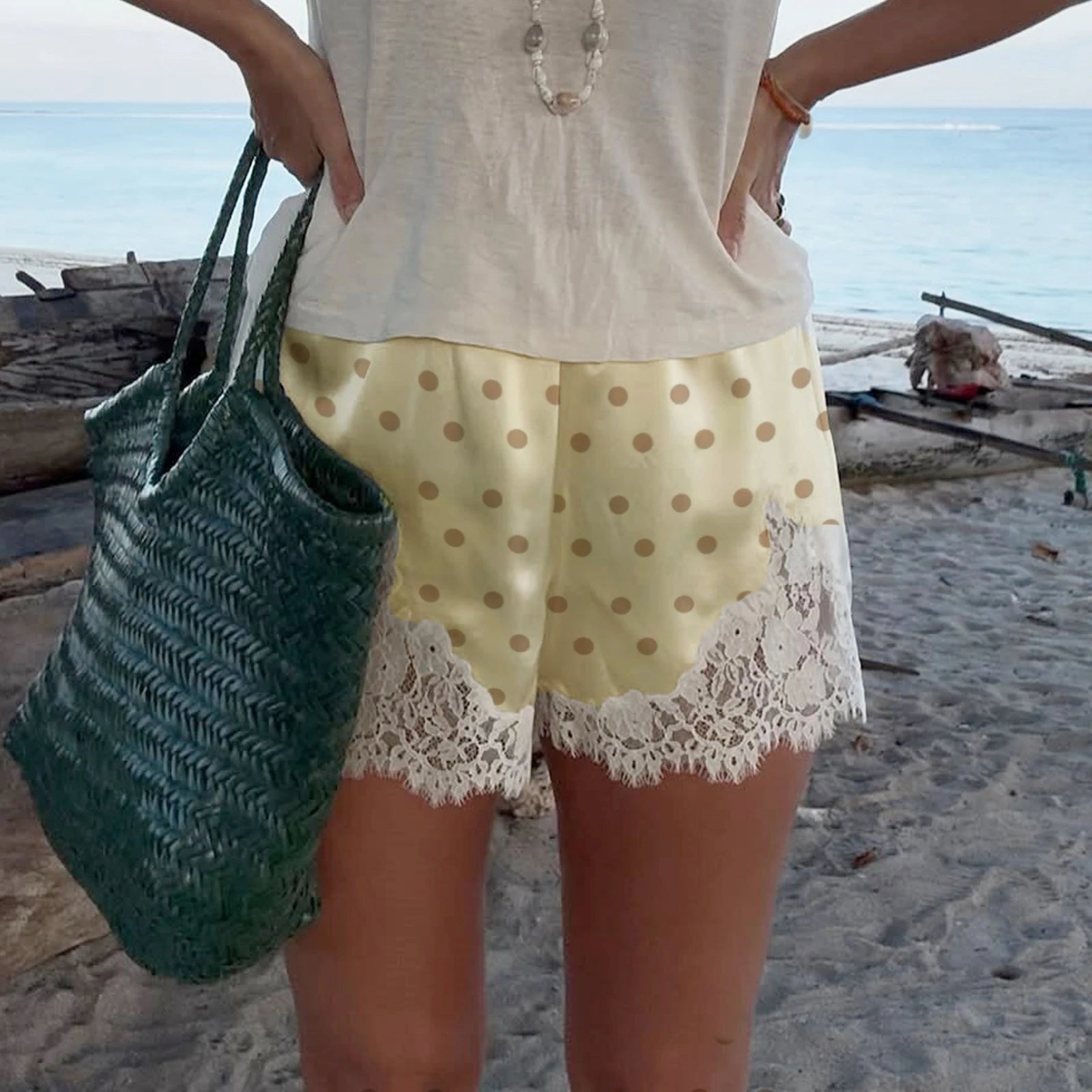 Pauleen Polka Dot Lace Trim Shorts - Women's Casual Shorts - Image 11