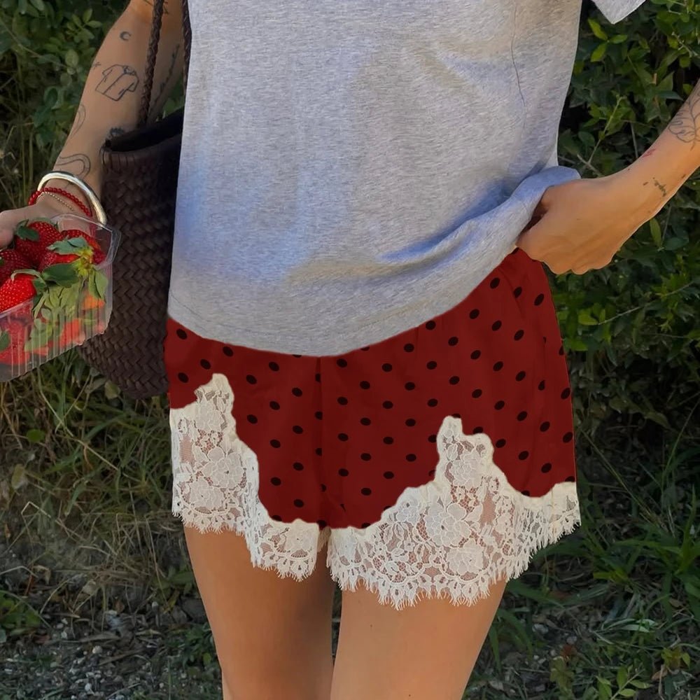 Pauleen Polka Dot Lace Trim Shorts - Women's Casual Shorts - Image 10
