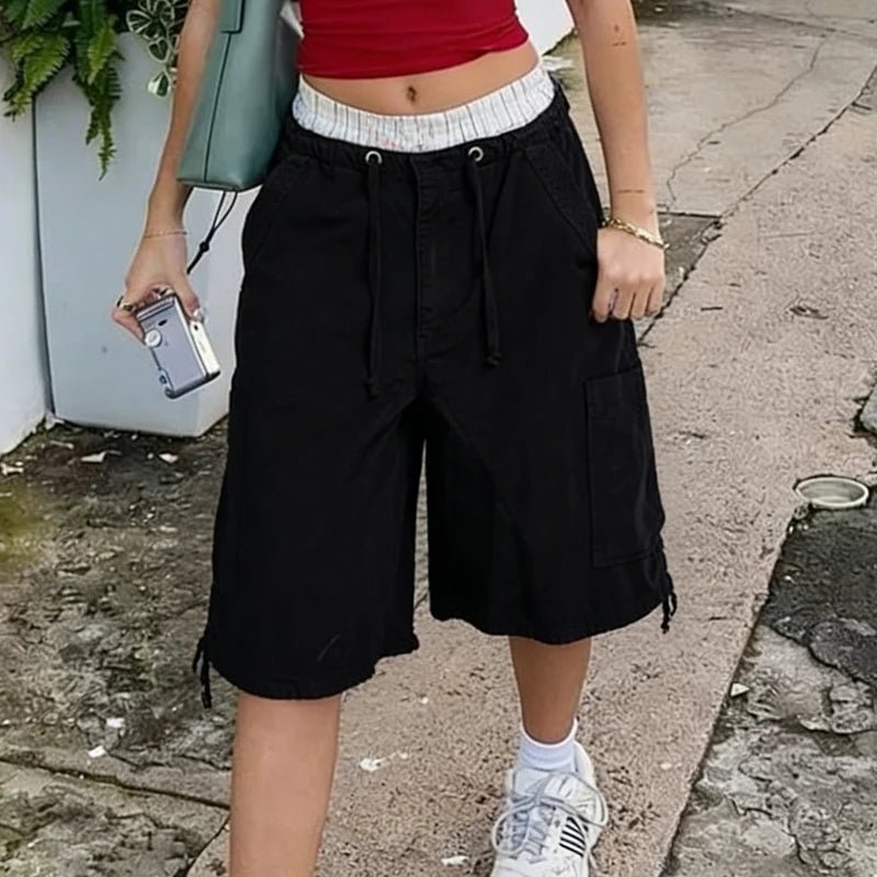 Riley Baggy Cargo Jorts - Y2K Low Rise Denim Drawstring Streetwear Shorts - Image 6