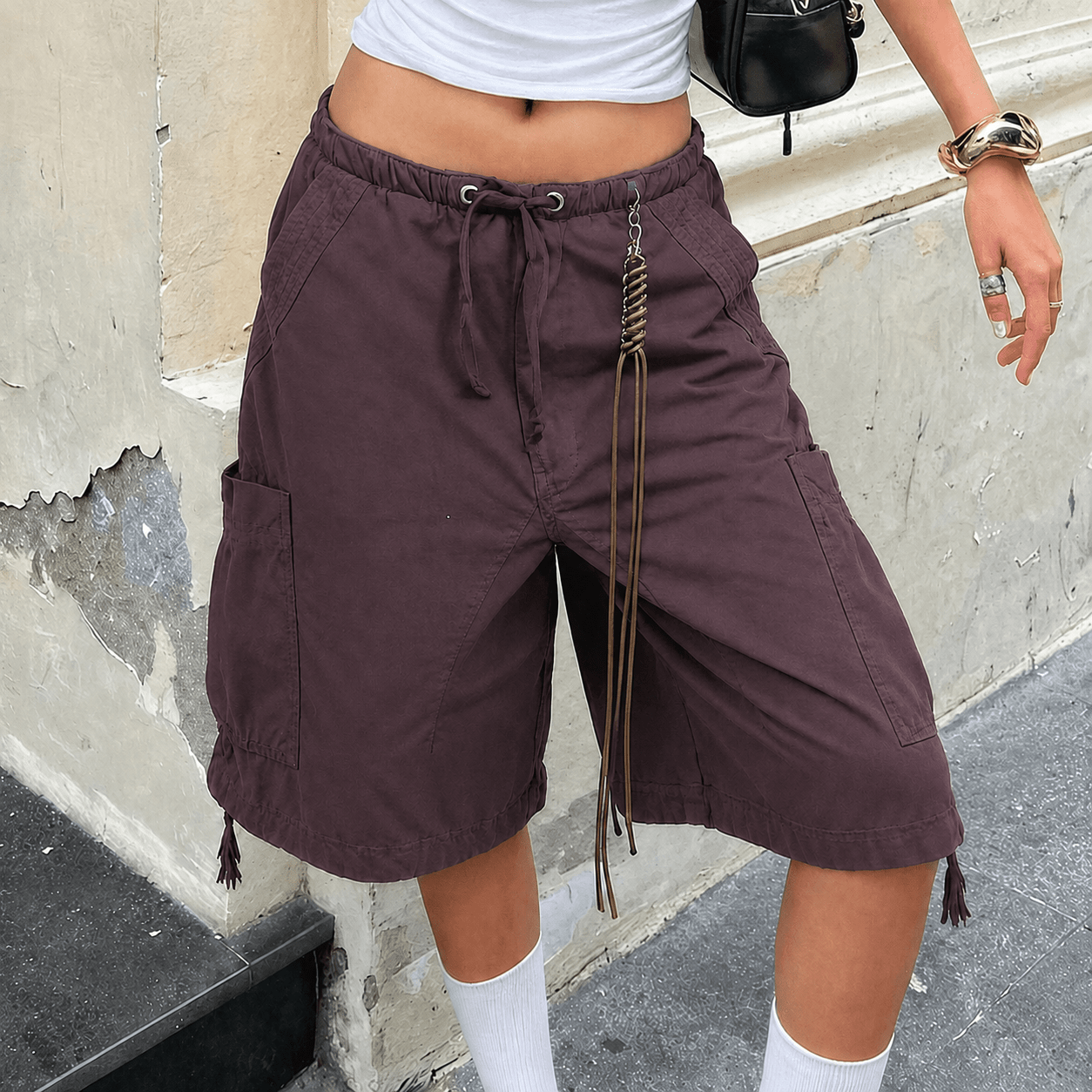 Riley Baggy Cargo Jorts - Y2K Low Rise Denim Drawstring Streetwear Shorts - Image 2