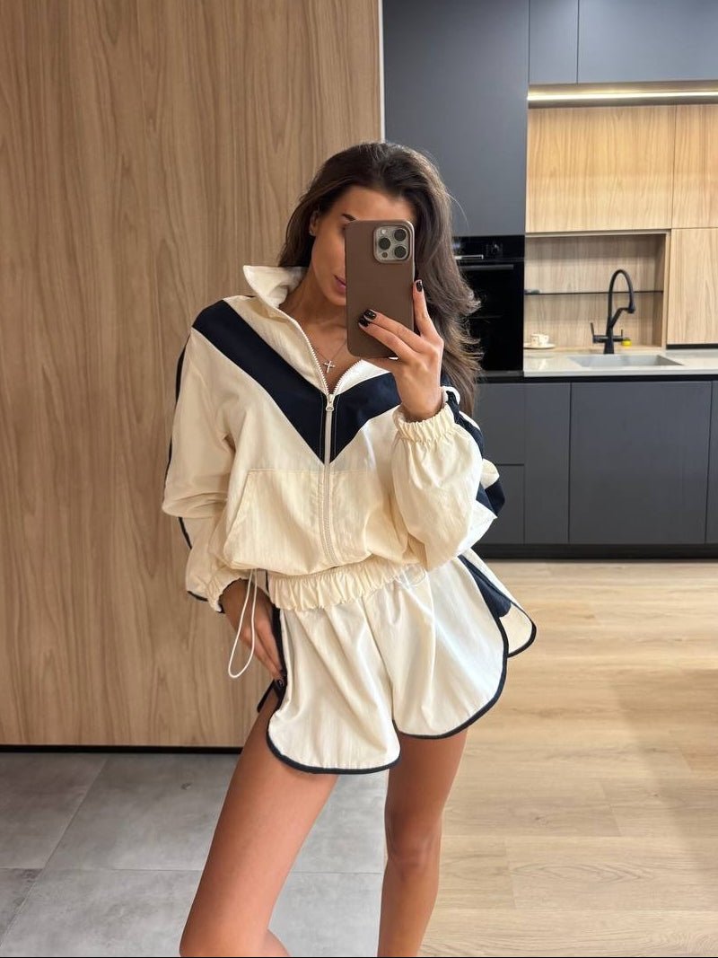 Ellen Chevron Windbreaker Shorts Set - Women's Coordinated Shorts Outfit