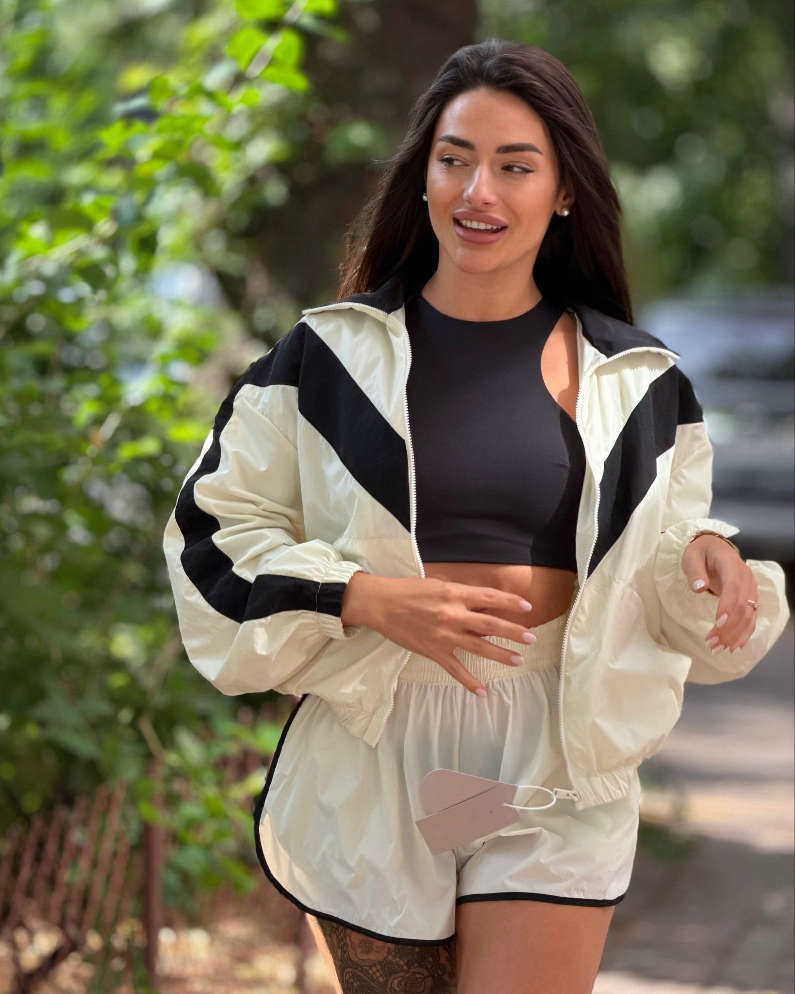 Ellen Chevron Windbreaker Shorts Set - Women's Coordinated Shorts Outfit - Image 4