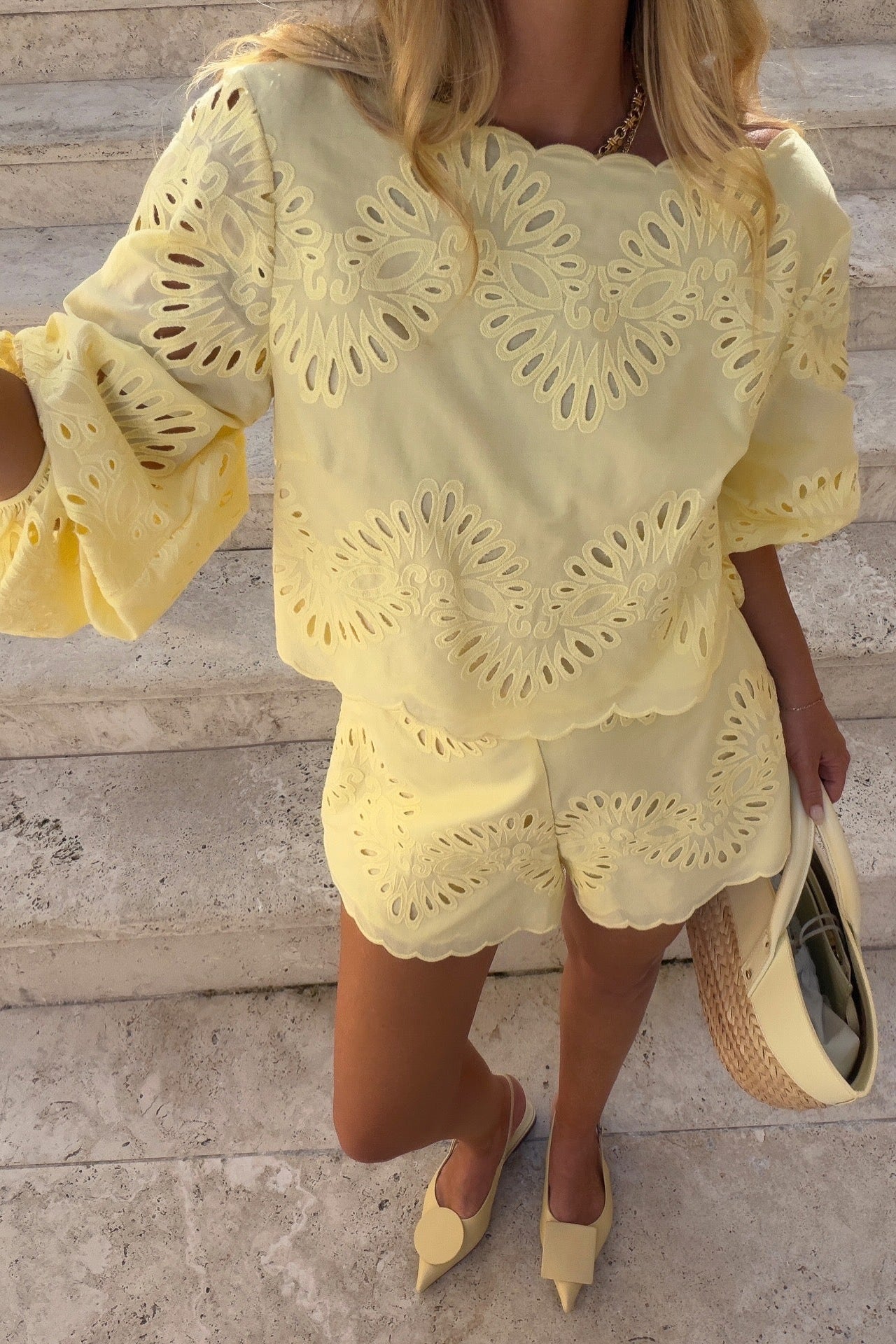 Aishaneke Eyelet Co-Ord Set - Women's Coordinated Shorts Outfit