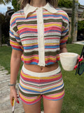 Margot Striped Knit Crop Set - Women's Coordinated Shorts Outfit - Image 3