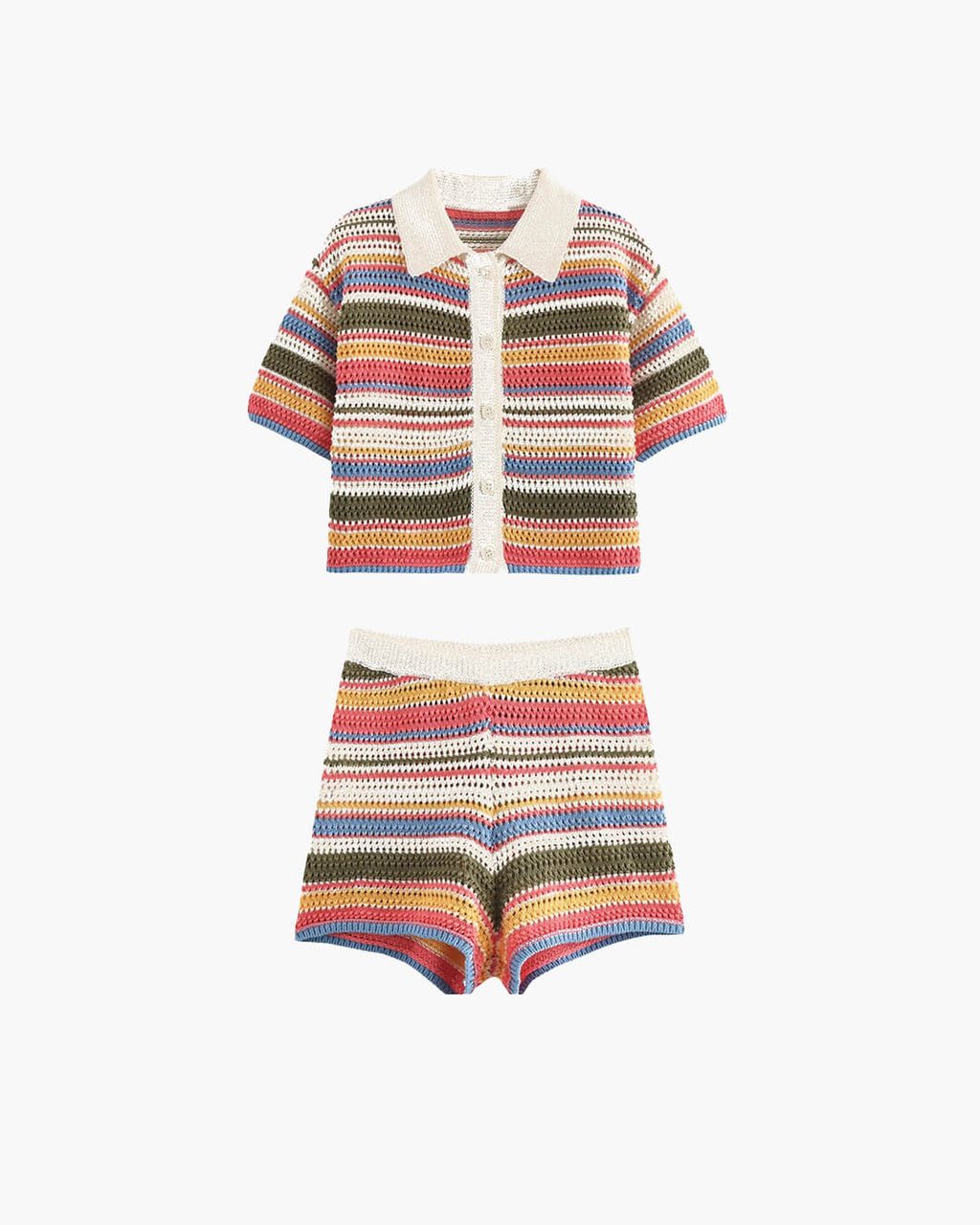 Margot Striped Knit Crop Set - Women's Coordinated Shorts Outfit - Image 7