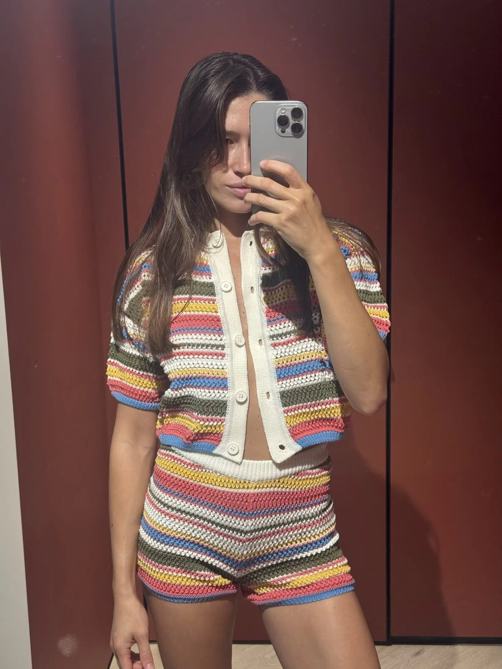 Margot Striped Knit Crop Set - Women's Coordinated Shorts Outfit - Image 10