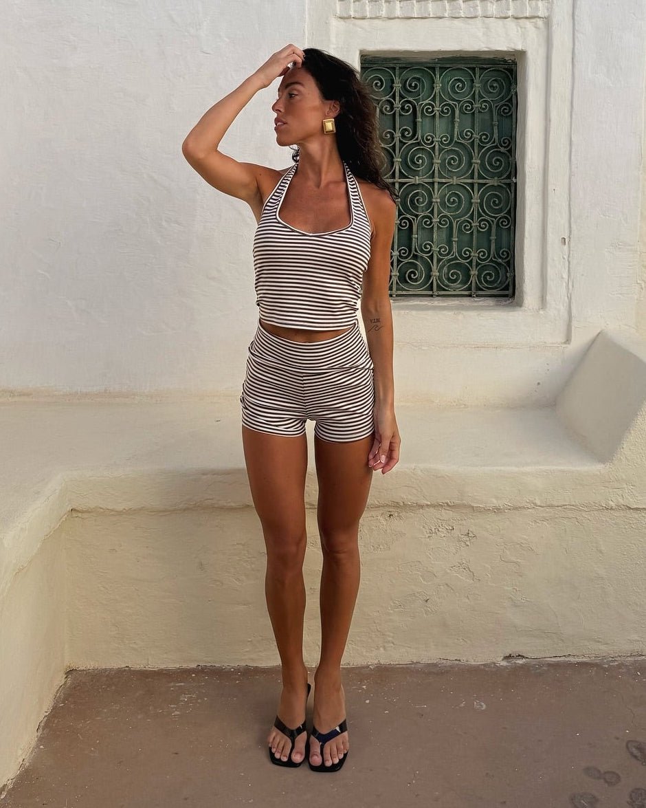 Lucy Striped Halter Tank and Shorts Set - Women's Coordinated Shorts Outfit - Image 5