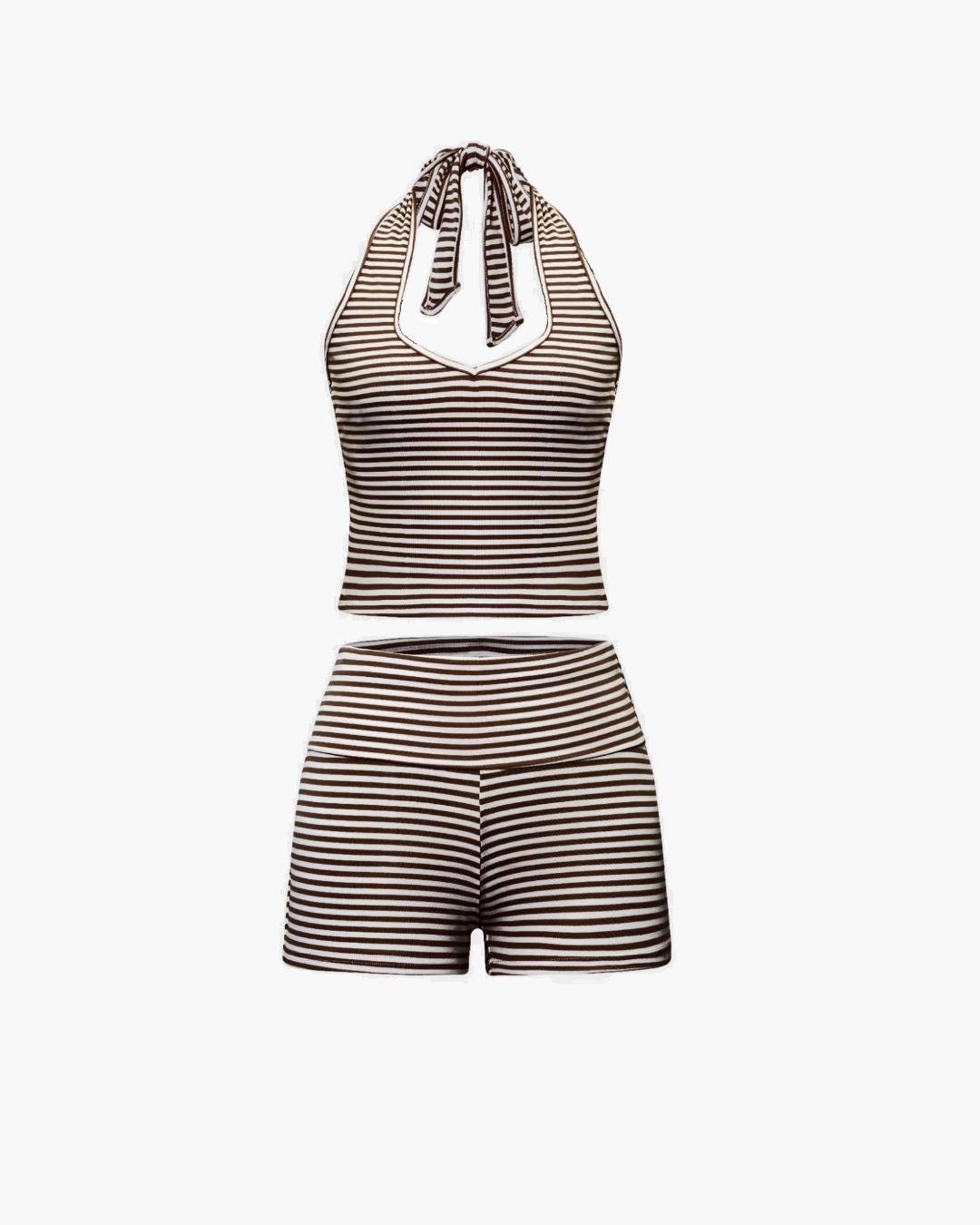 Lucy Striped Halter Tank and Shorts Set - Women's Coordinated Shorts Outfit