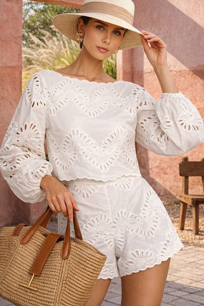 Tessa Broderie Shorts Set - Women's Coordinated Shorts Outfit - Image 3