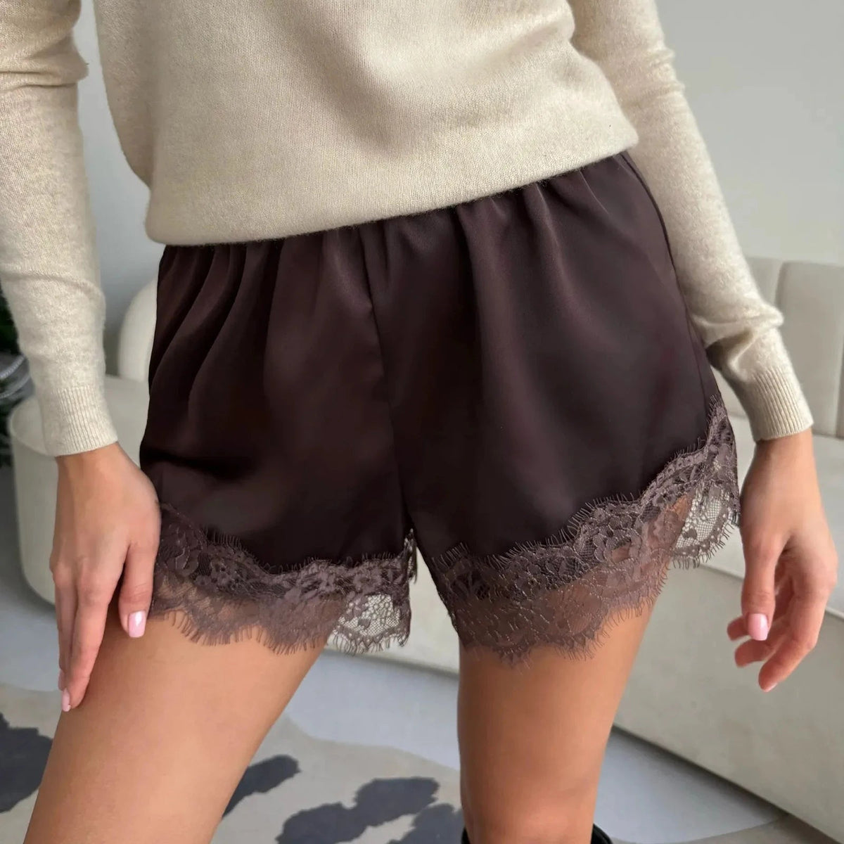 Suzette Lace Satin Shorts - Women's Casual Shorts
