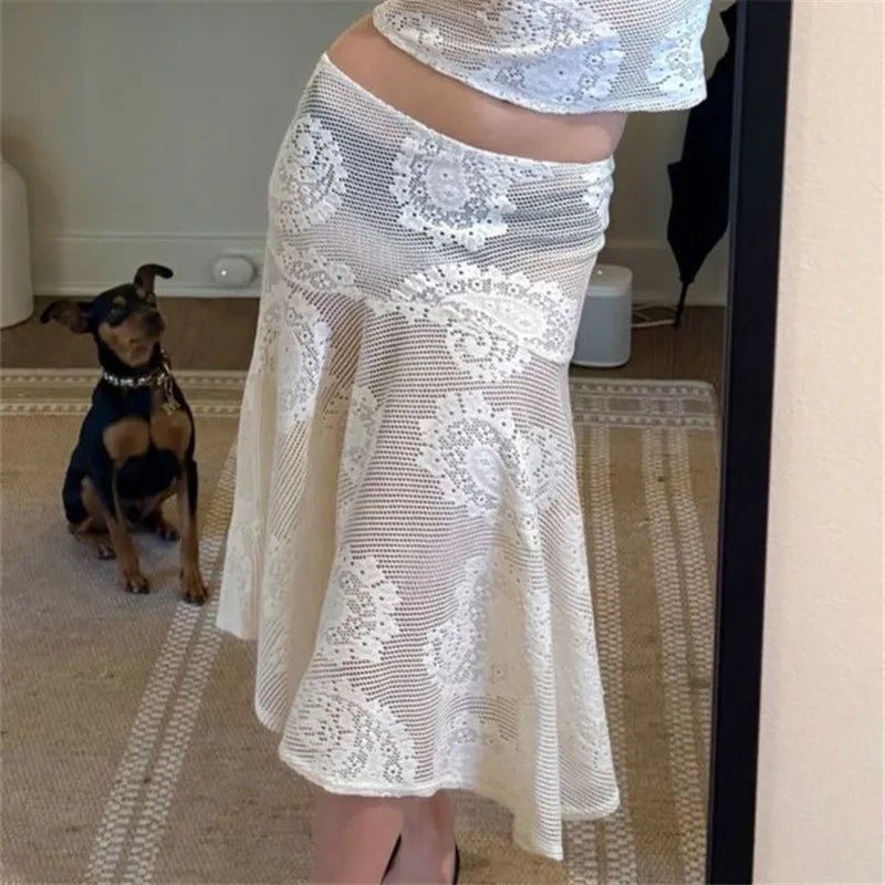 Sabrina Paisley Lace Midi Skirt - Women's Fashion Skirt - Image 2