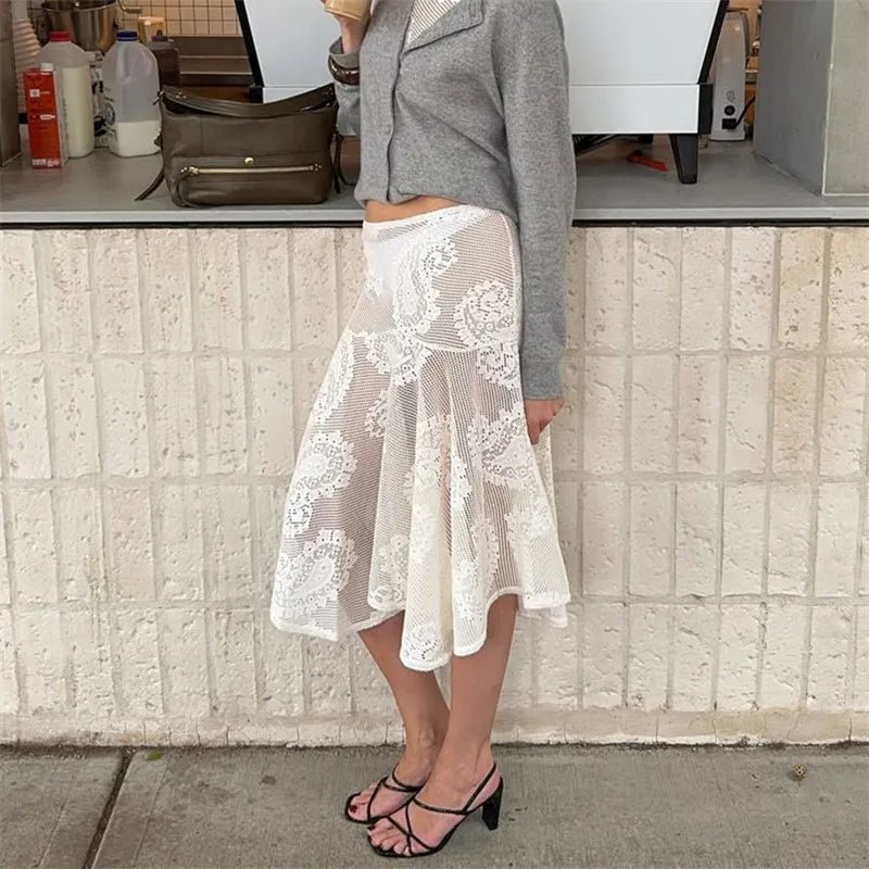 Sabrina Paisley Lace Midi Skirt - Women's Fashion Skirt - Image 4