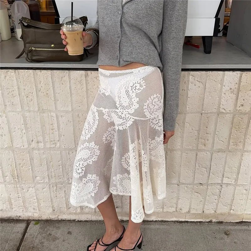 Sabrina Paisley Lace Midi Skirt - Women's Fashion Skirt - Image 3