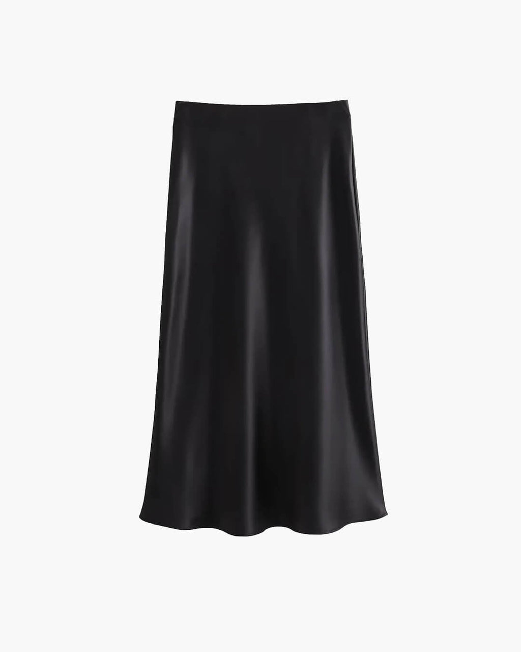 Anais High Waist Black Satin Midi Skirt for Women - Elegant Satin Skirt